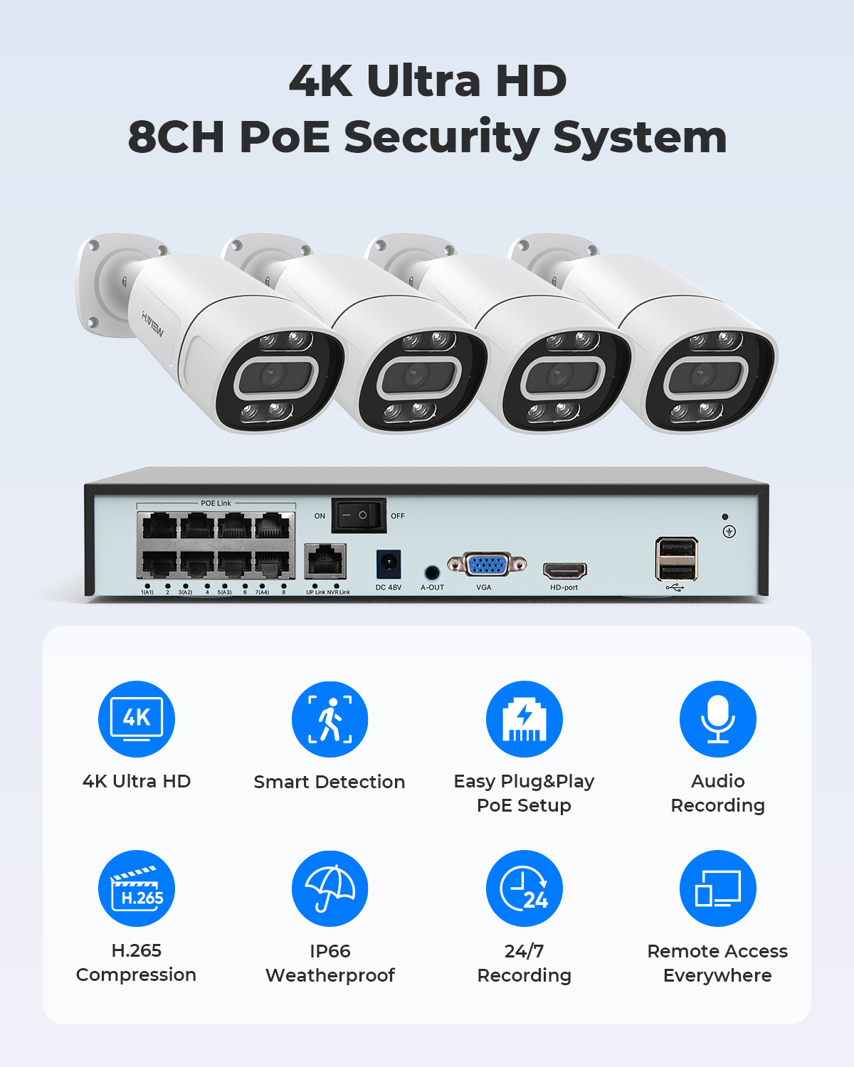 H.View 4K 5Mp 8Mp Poe CCTV Sec - огляд і ціна Home Security Packages